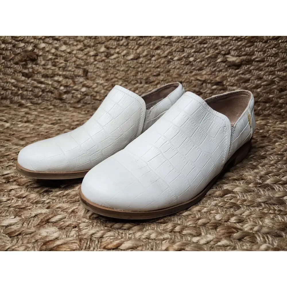Womens Toms Shaye Low White Croc Emboss Fashion Leather Loafers Size 7